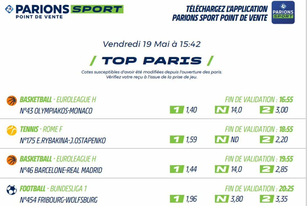 Télécharger la liste Parions Sport PDF en plein écran Sportifs Paris